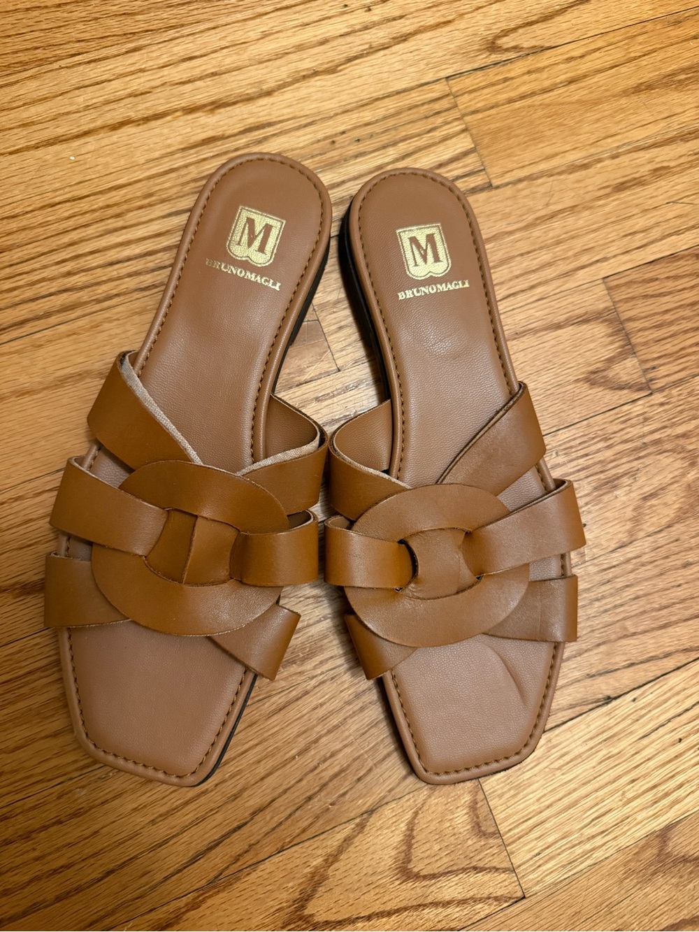 Bruno Magli Brown Women’s Leather Slide Sandals Tan 8 38.5